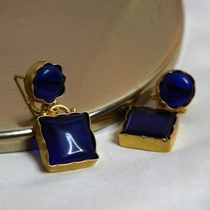 Brand new limited edition gold plated brass with raw stone earrings